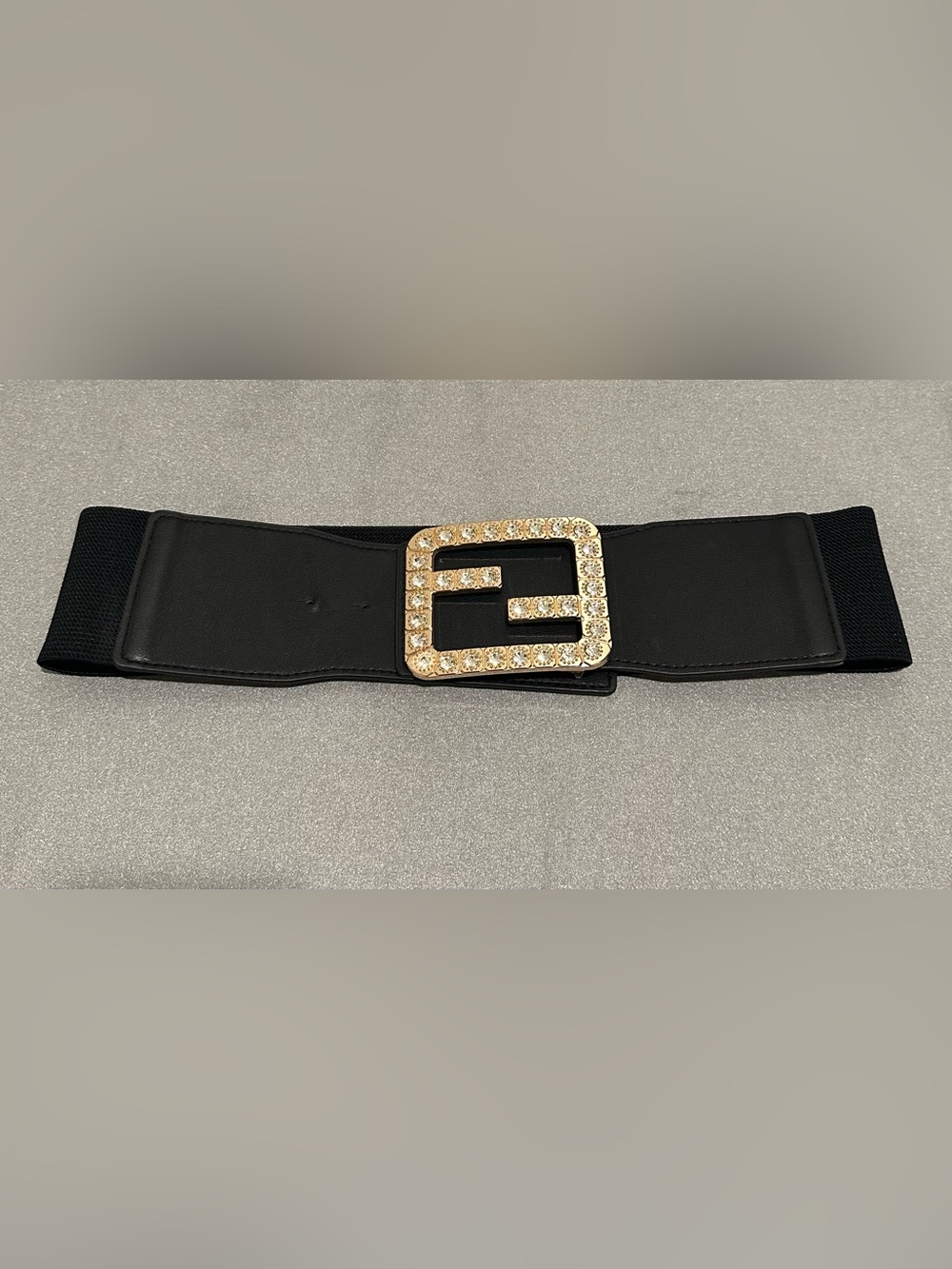 Black & Gold Rhinestone Buckle Stretch Belt